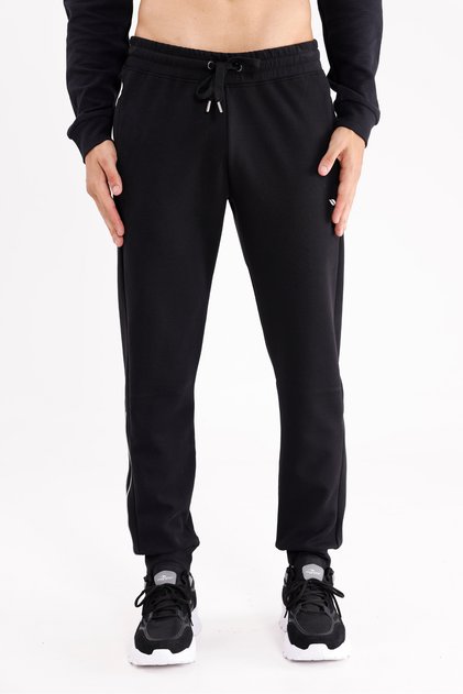 Modal Blend Comfortable Fit Drawstring Elastic Waist Side Pockets Reflective Striped Detail Ribbed Leg Sweatpants