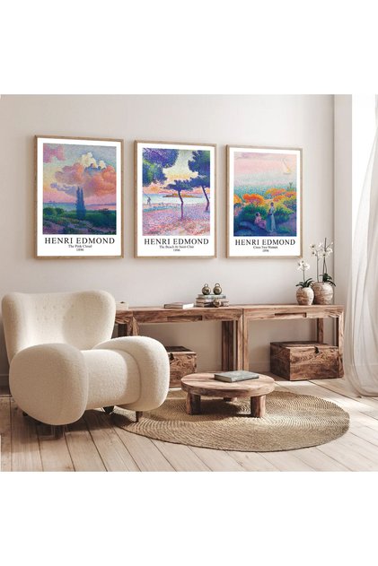 3 Piece Wooden Framed Henri Edmond Painting Set Set3476