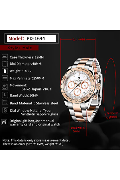Pagani design PD-1644 Daytona Kronograf Japon VK63 Kuvars, Su