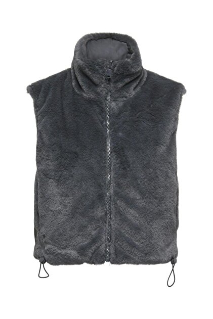 Women's Gray Onldana Faux Fur Rev.Waistcoat Otw Cc Vest 15348986-Blackened
