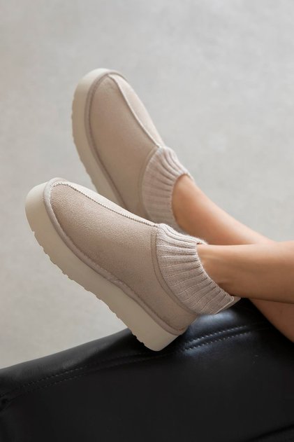 Yuki Women's Knitwear Detailed House Slippers Beige