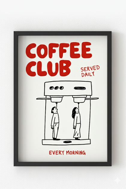 Siyah Ahşap Çerçeveli Coffee Club Poster – Kahve Temalı Tablo Ev Dekoru