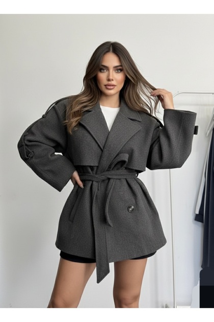 Lovely butik TREND SHORT BELTED WOMEN'S MELTON COAT / WINTER SHORT