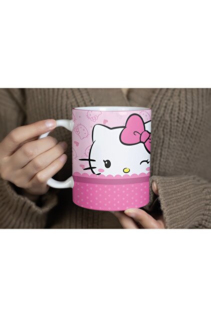 Hello Kitty Tasarımlı Pembe Kupa Bardak - Sevimli Karakterli Hediye Bardak