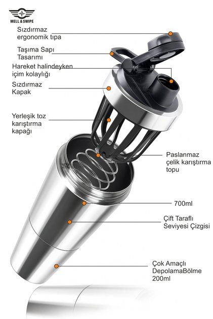 Sporcu Termosu Karıştırma Topu 304 Çelik 700+200 ml Sızdırmaz, Koku Yapmayan, Okul Kamp Suluğu Öğretmenler Günü Hediyesi
