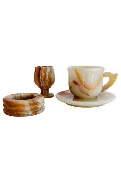 Onyx Natural Stone Cup, Goblet and Ashtray Set – Handmade and Stylish