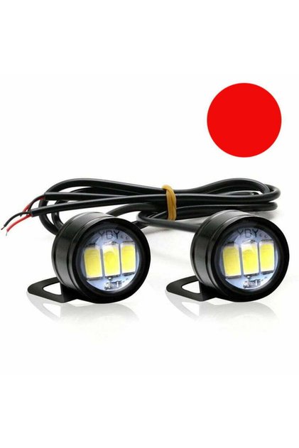 Комплект от 2x LED Auto/Moto с метална основа и кабел, диаметър 23 мм, 9 W, червен