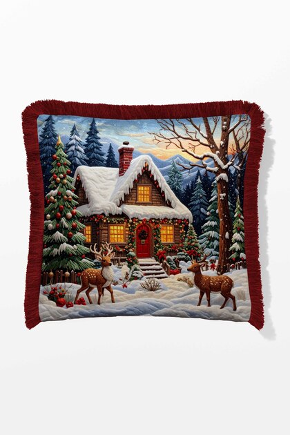 Fringed Throw Pillow Cover Double Sided Printed - Snowman - Christmas - New Year - Noel