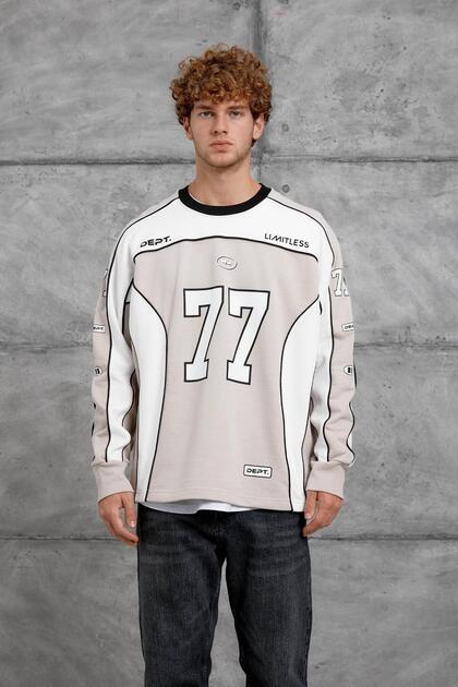Men's Sweatshirt Number 77 Cream Oversize
