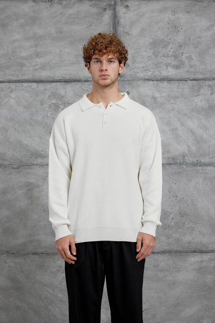 Men's Knitwear Dpp Polo Collar Knitwear Ecru White Oversize Knitwear Fabric