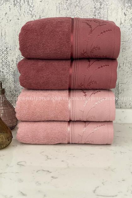Ditsy Hand-Face Towel 4 Pieces - Pink - Plum