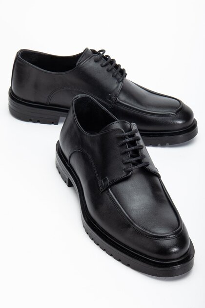 Genuine Leather Black Men's Classic Shoes Thermo Sole Lace-Up