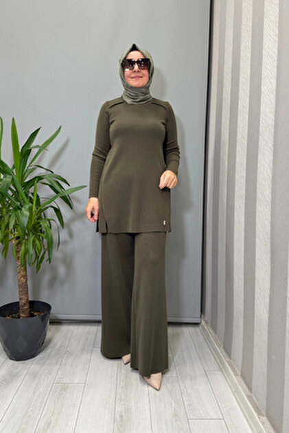 MISS DALIDA Gömlek Yaka Fermuar Detaylı Triko Hırka Haki T26K-0001