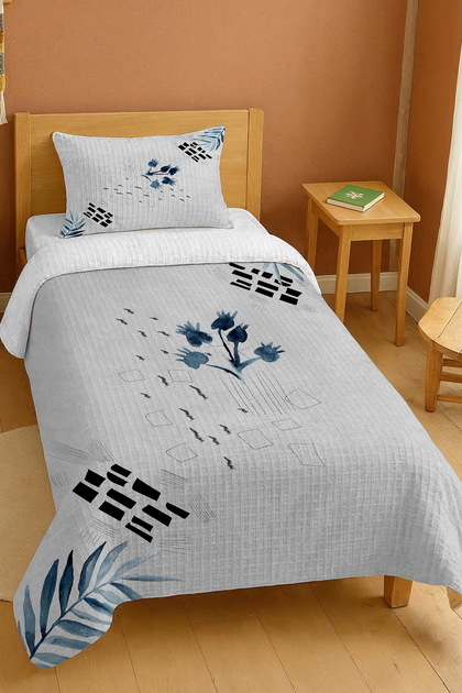 100% Cotton Navy Blue Geometric Watercolor Patterned Single Pike Set