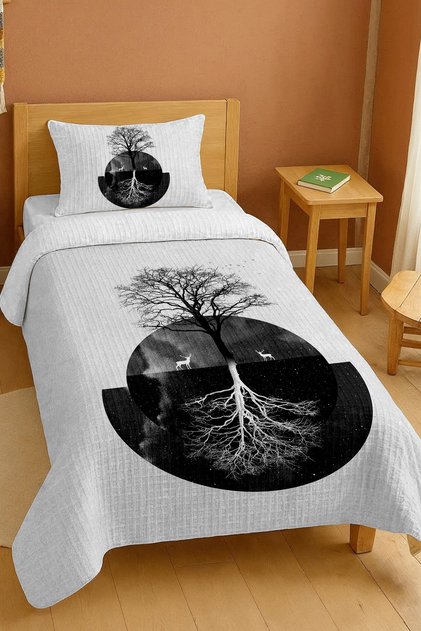 100% Cotton Two Worlds Tree Patterned Single Pique Set