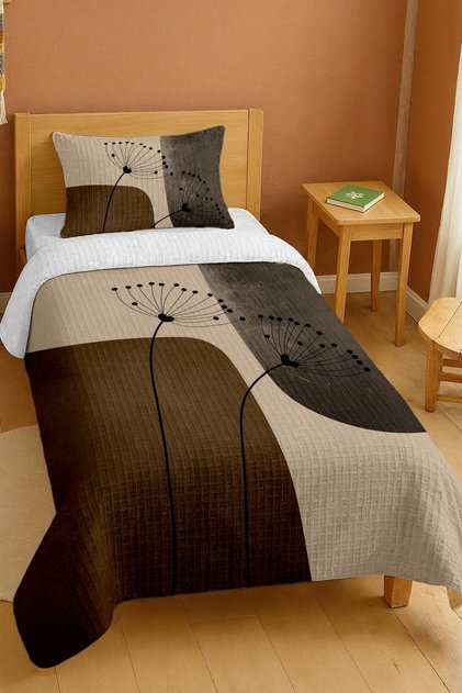 100% Cotton Brown Dandelion Print Single Bedspread Set