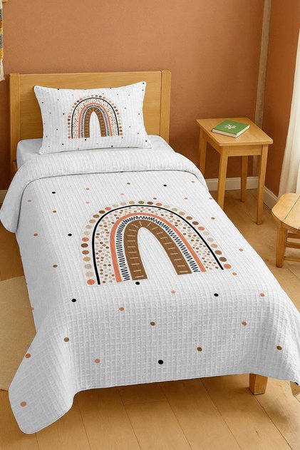 100% Cotton Plain Rainbow Patterned Single Bedspread Set
