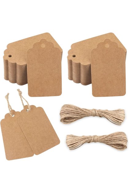 300 Adet 300 gr Kraft Etiket + 30 Metre Jüt İp | Yazılabilir Kaliteli Kraft Kağıt |