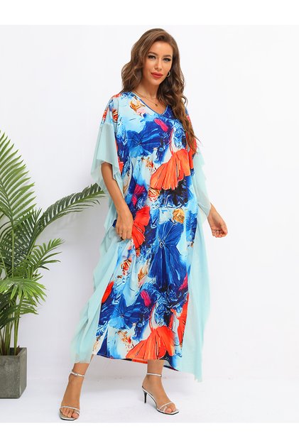 Female Dignified style V-neck Flowers Loose Long dress