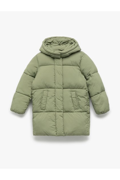 Long Sleeve Pocket Quilted Hooded Long Puffer Coat
