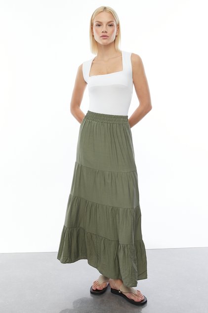 Women's Elastic Waist Midi Skirt
