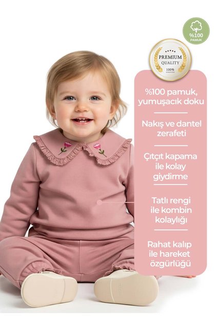 Organic Embroidered and Lace Dusty Rose Winter Baby Girl Top
