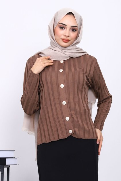 Dark Mink Cold Yarn Buttoned Cardigan