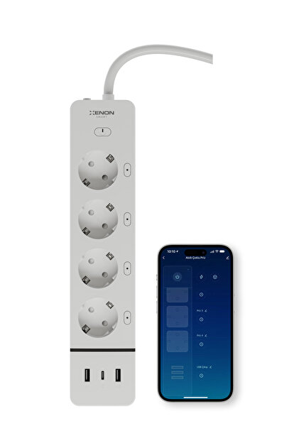 Xenon Smart Çoklu Priz | Wi-fi, 3 Port USB + 4 Priz, Sesli Komut