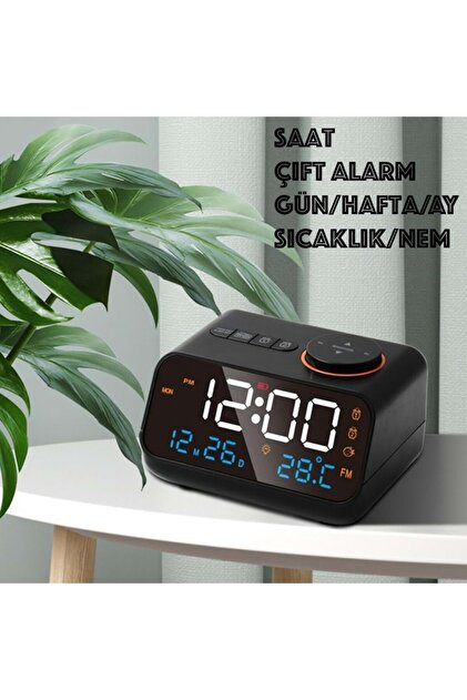FM Radyolu LED Dijital Alarm Saati-Sıcaklık, Nem, Takvim Göstergeli Masa Saati – Erteleme Özellikli