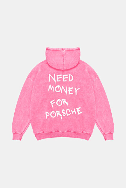 Need Money for Porsche Printed Oversized Unisex Washable Pink Hoodie