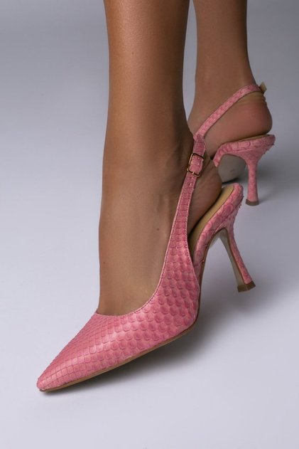 Stiletto cu evazat din piele Poison Rose Python - Roz, 8 cm