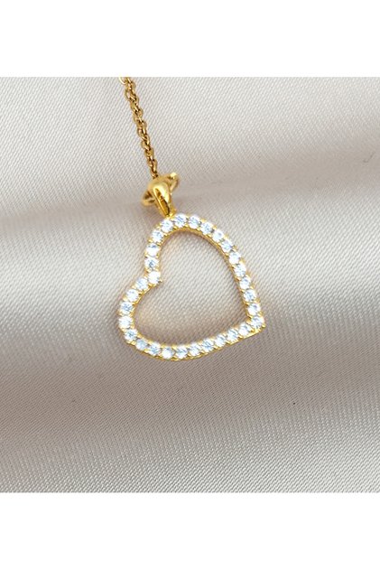 Stone Heart Design Charm Non-Tarnish Gold Color Steel Necklace - Women's Jewelry