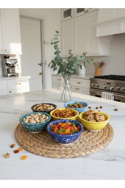 Set of 6 Ceramic Snack Bowls Turkish Delight Bowls Colorful Patterned 9 cm