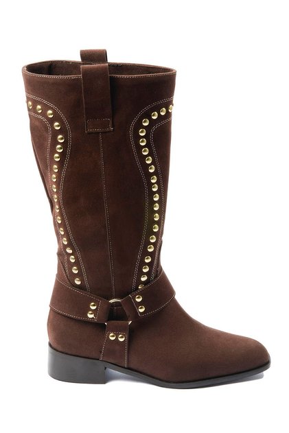 Women's Suede Boots Gold Stud Detailed Brown Eldora