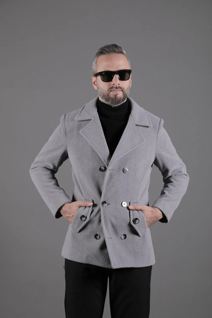 Patterned Double-Breasted Men's Cashmere Coat
