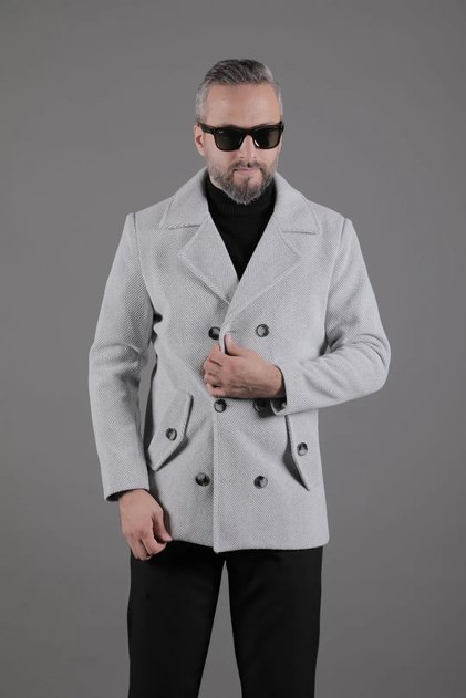 Patterned Double-Breasted Men's Cashmere Coat