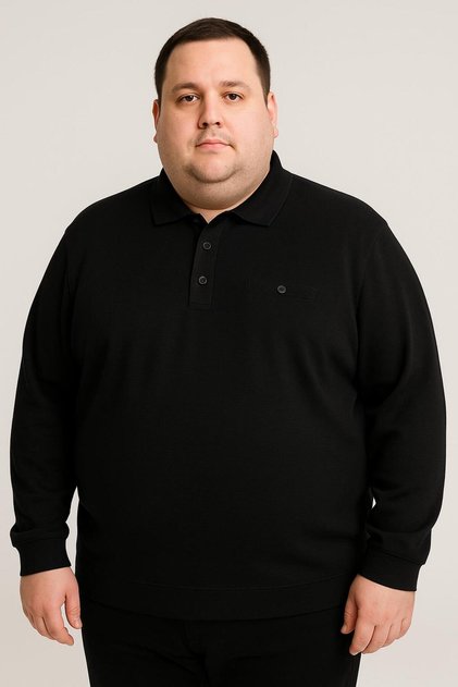 Plus Size Men's Polo Neck Long Sleeve Sweatshirt - 7417