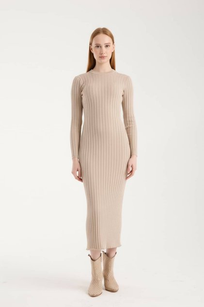 Long Sleeve Ribbed Knit Dress Dnv-000141