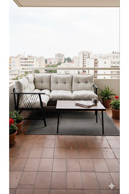 MODERN Papatya Köşe Takımı, Mutfak, Balkon Köşe Takımı, Metal Kanepe, Koltuk Takımı, Açık Gri