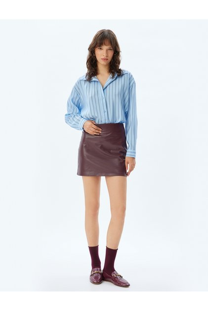 Slim Fit Shirt Collar Blue Women's Shirt 5Wak60084Pw6S5