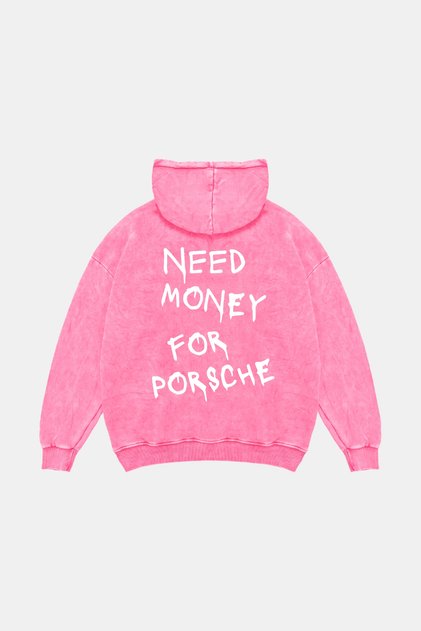 Need Money for Porsche مطبوع قصة فضفاضة هوديي وردي اللون قابل للغسل للجنسين