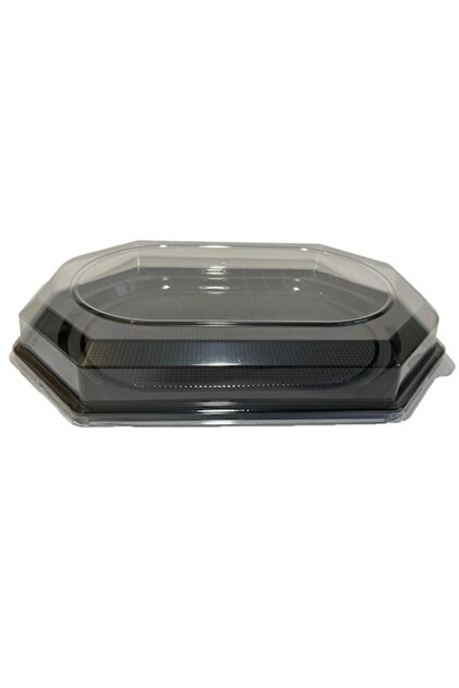 Set de 10 platouri ovale negre cu capac transparent, 45 x 30 cm
