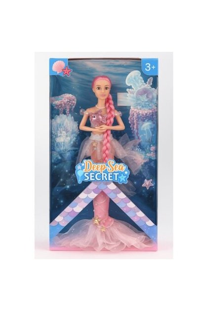 Păpușă sirenă roz cu păr lung și accesorii, plastic, 33 cm, 3+ ani