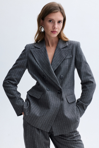 Women's Anthracite Fitted Striped Blazer Jacket