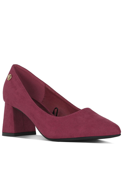 Women Block Heel Pumps in Burgundy