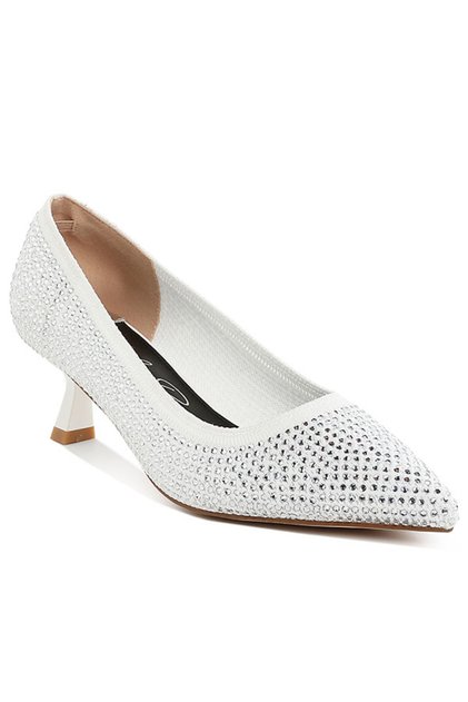 Women Breathable Flyknit Rhinestone Pumps in White