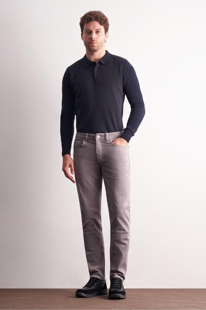 Gray 5 Pocket Casual Slim Fit Cotton 5 Pocket Trousers 1003255318