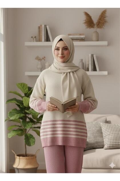 Two-Color Transitional Knitwear Set Pink