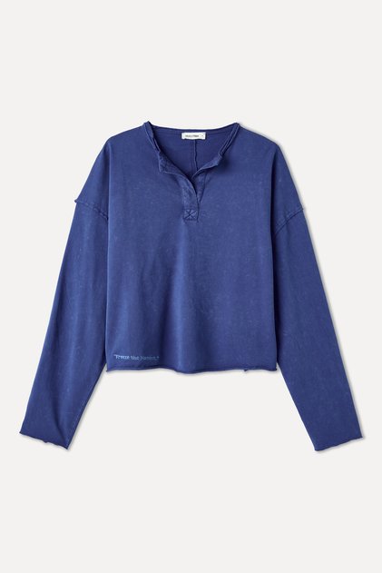 Women's Blue Embroidered Crew Neck Sweatshirt