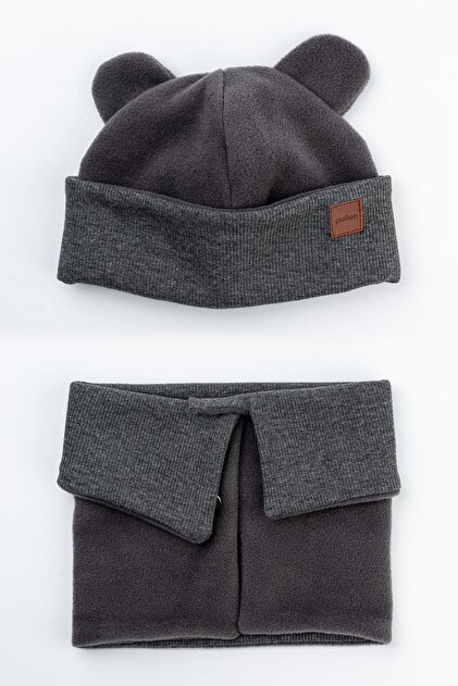 Cotton Lined Fleece Beanie and Neck Collar Set 0-3 Years Old Ribbed Knit Fluffy Baby Beanie Children's Neck Collar
